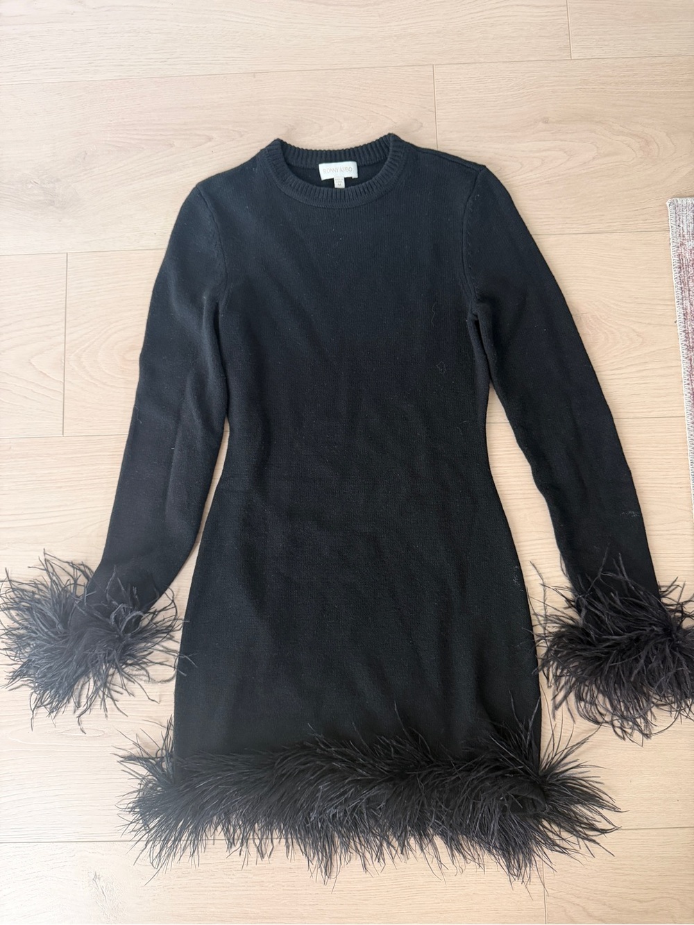 Ronny Kobo Collection Black Feather-Trim Mini Dress